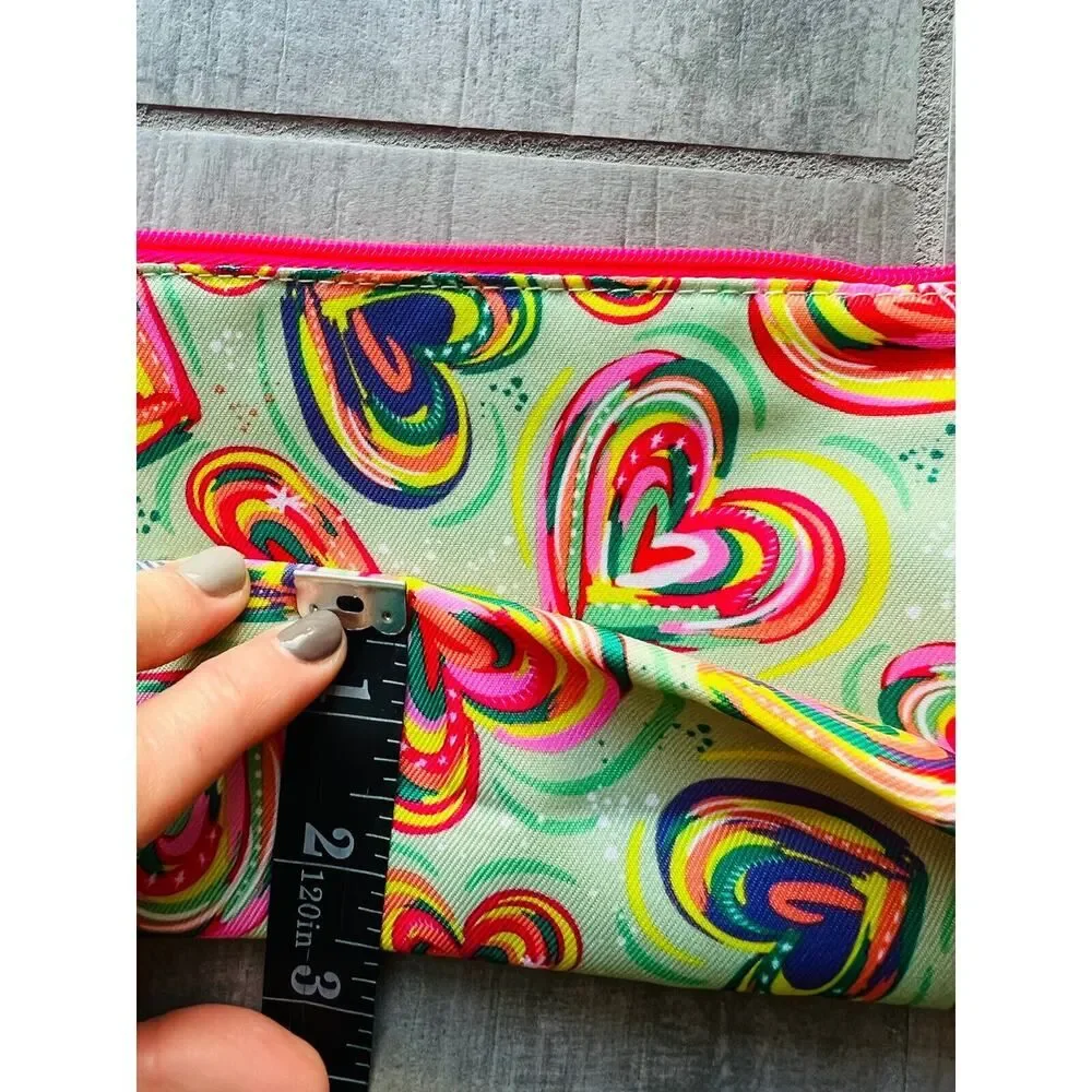 CLINIQUE Rainbow Heart Makeup Bag Travel Case Purse Organizer Clutch Wallet Zip